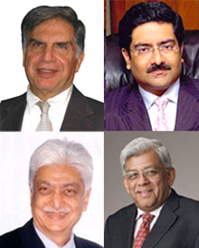 Top L to R: Ratan Tata, Kumar Mangalam Birla, Bottom L to R: Azim Premji, Deepak Parekh
